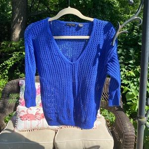 Blue eyelet sweater